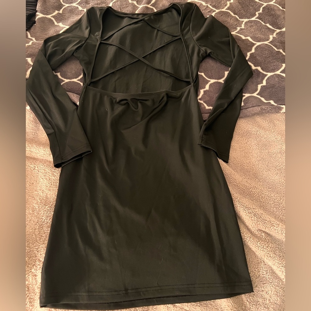 Short black dress with open back